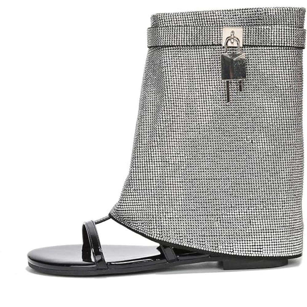 New in Box Cape Robbin Black and Silver Crystal Mesh Gladiator Sandals